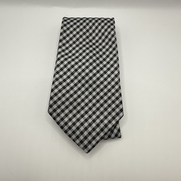Giorgio Armani Black And White Check  100% Silk Tie, Made In Italy - Picture 1 of 3